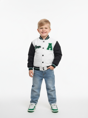 جاكيت مبطن أبيض وأسود أولادي – ملابس أطفال شتوي كاجوال