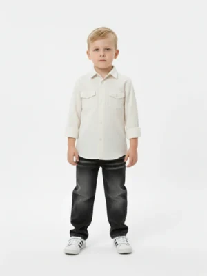 قميص شتوي أولادي كريمي – ملابس أطفال شتوية فاخرة