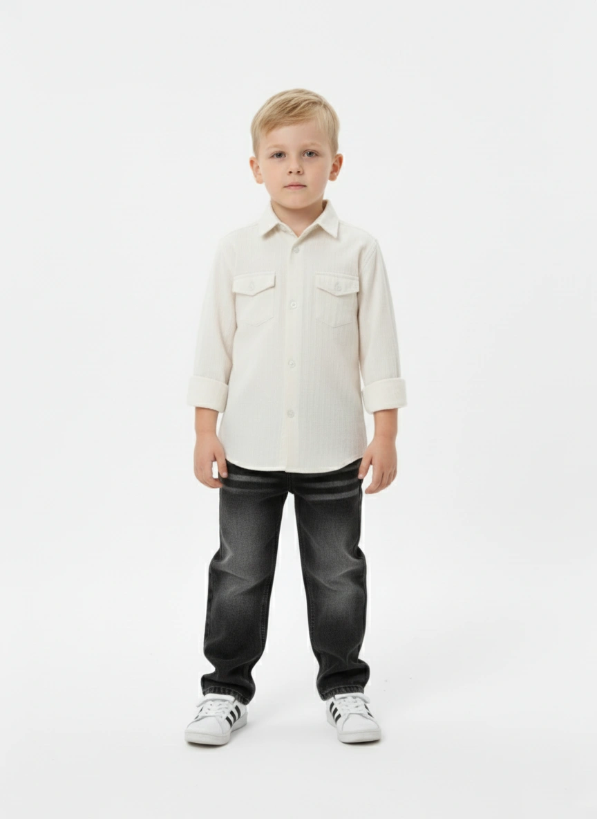 قميص شتوي أولادي كريمي – ملابس أطفال شتوية فاخرة