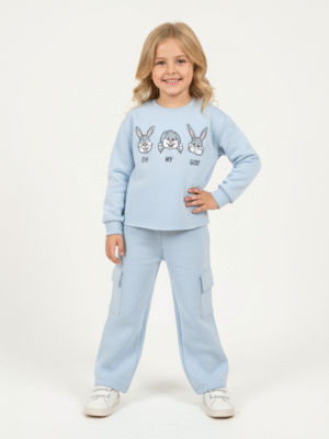 طقم تراكسوت بنات قطن ميلتون أزرق فاتح - ملابس أطفال شتوية أنيقة كارغو 2025.