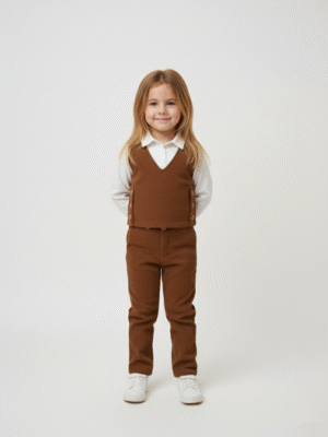 طقم كوردروي 3 قطع بني بناتي – ملابس أطفال شتوية أنيقة 2026