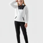 سويتشيرت بناتي بلوفر فرو أبيض دافئ برقبة عالية وسحاب قصير