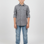 قميص ولادي رمادي - ملابس أطفال أولادي كاجوال أنيق