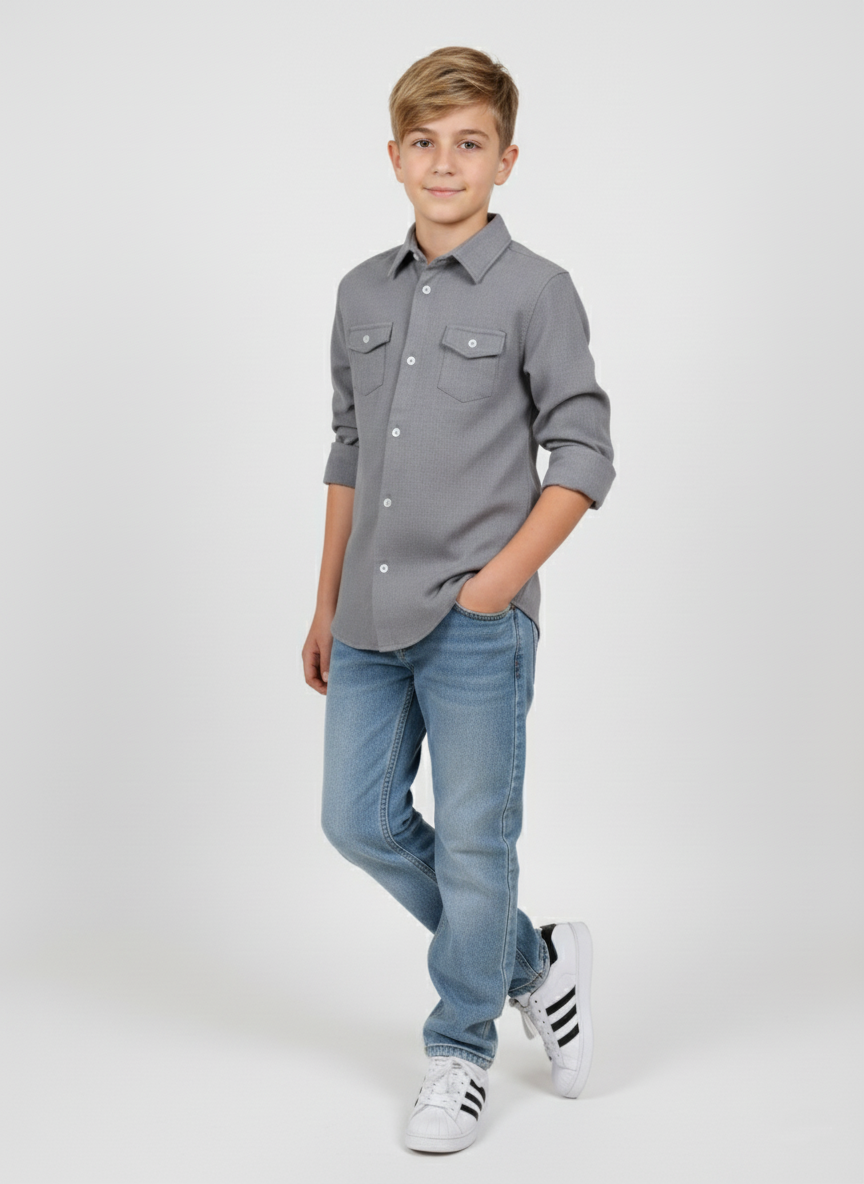 Grey Utility Shirt | قميص أولادي - الصورة 2