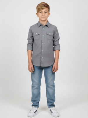 قميص ولادي رمادي - ملابس أطفال أولادي كاجوال أنيق