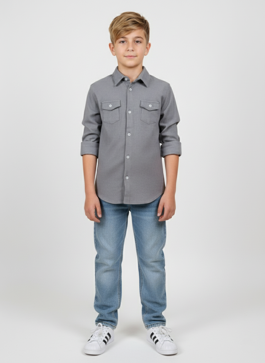 قميص ولادي رمادي - ملابس أطفال أولادي كاجوال أنيق