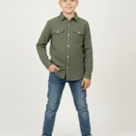 شميز أوفرشيرت ولادي أخضر زيتوني – ملابس أطفال خروج شيك 2025.