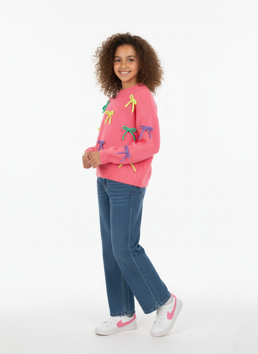 Bow Knit Sweater for Girls | بلوفر بناتي - الصورة 2