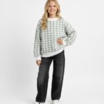 بلوفر فرو مينت جرين بناتي بنقشة هاوندزتوث – ملابس أطفال شتوي