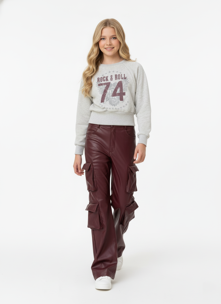 Rock & Roll Kids Clothes Sweatshirt & Cargo Leather Pants