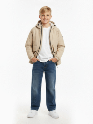 جاكيت مبطن بيج ولادي – ملابس أطفال شتوية أنيقة