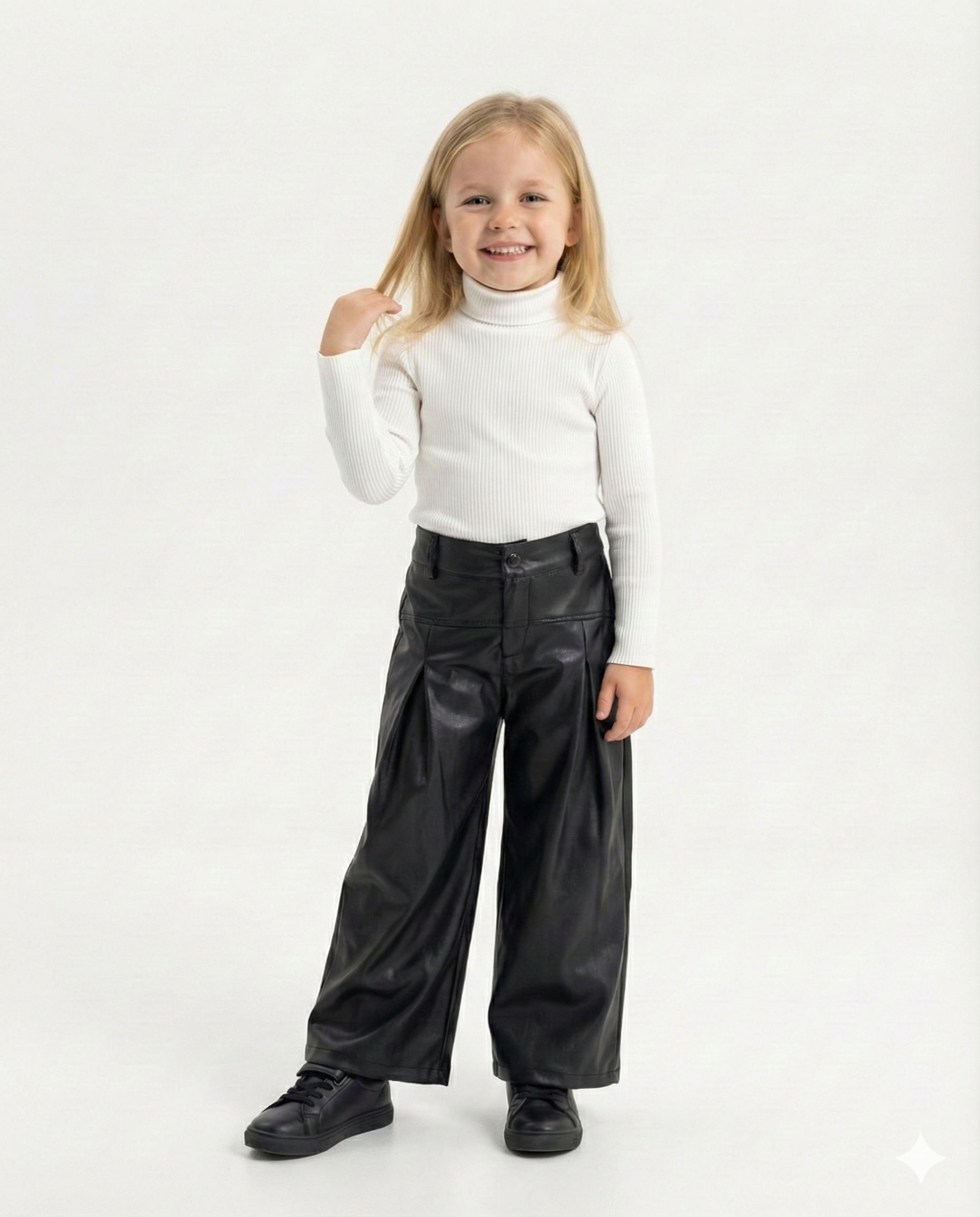 Girls Pants Wide Leg Black | بنطلون جلد - الصورة 2