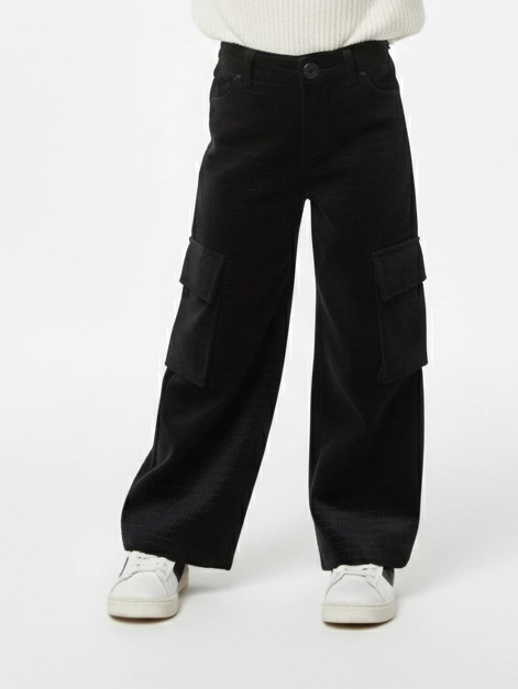 Girls Corduroy Cargo Pants Black | بنطلون كارجو