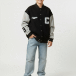 جاكيت بيسبول أولادي أسود ورمادي – ملابس أطفال ولادي ماركات