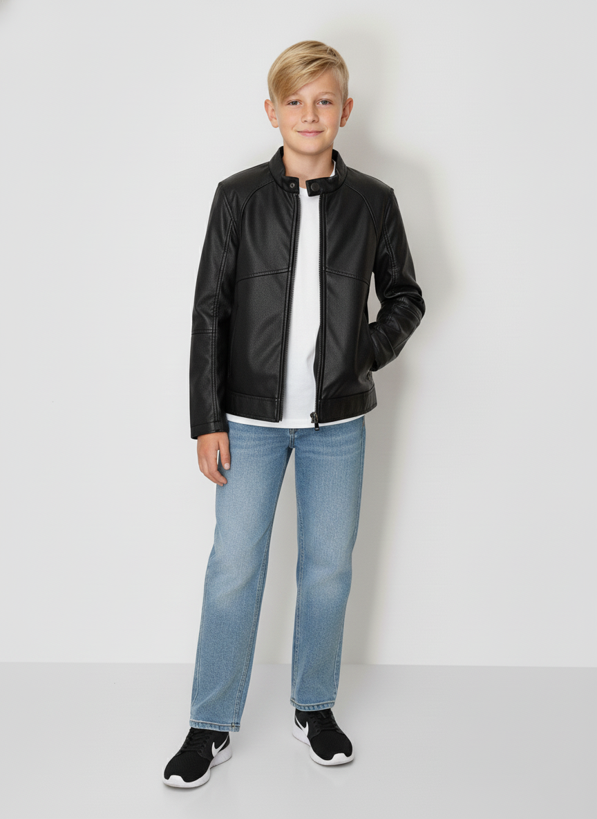 Kids Edgy Leatherette Biker Jacket for Boys