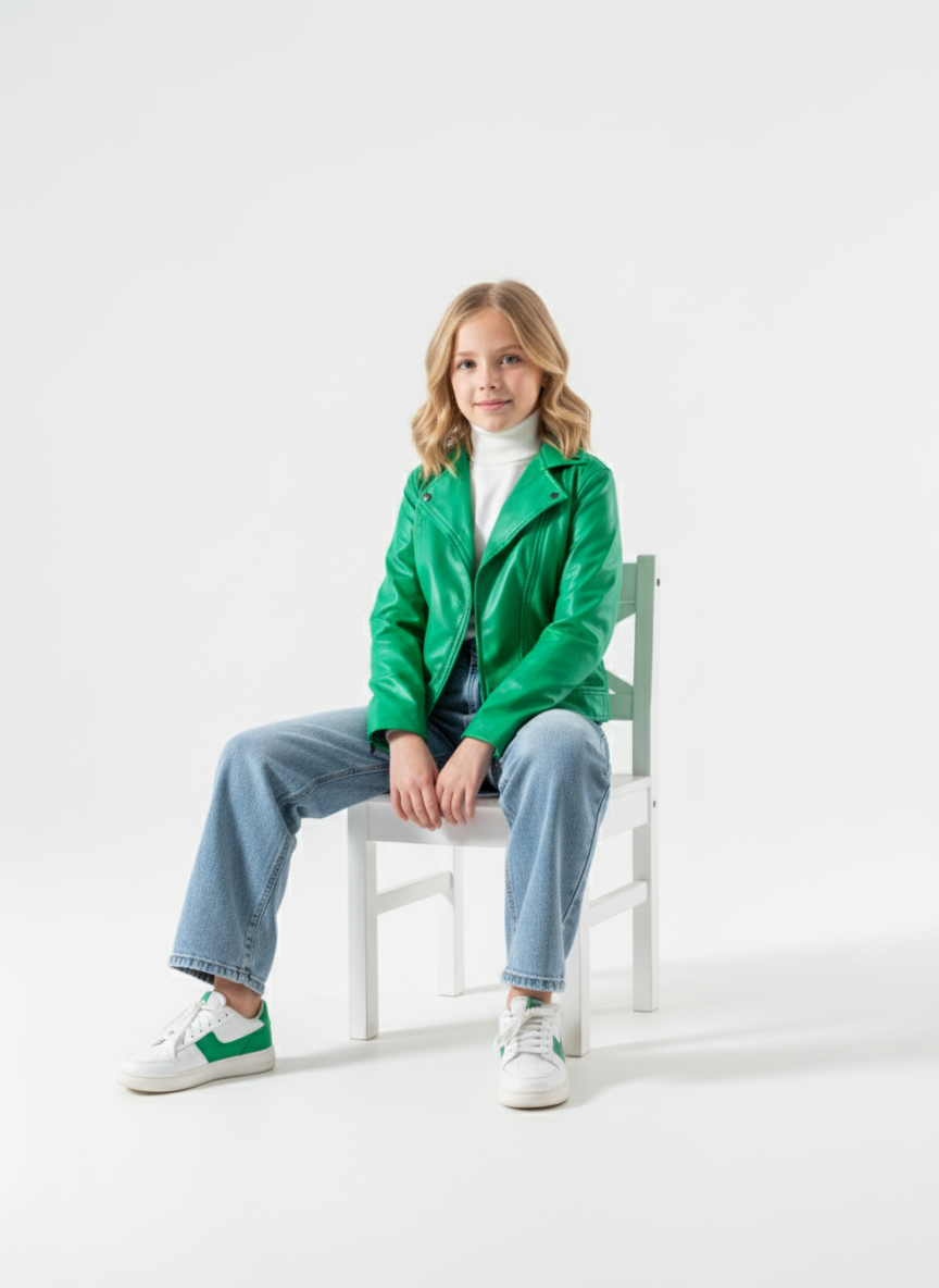 Girls Luxury Green Jacket | جاكيت جلد - الصورة 3