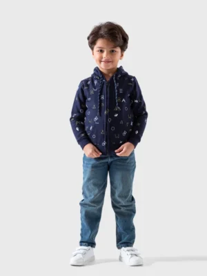 سويت شيرت بسوستة أولادي بيبى كحلي منقوش – ملابس أطفال شتوي فاخر