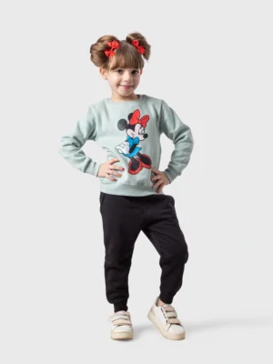 سويت شيرت بيجامة بناتي بيبى أخضر نعناعي مطبوع ميني ماوس – ملابس أطفال شتوي