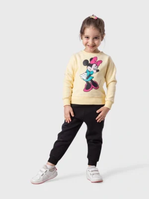 طقم سويت شيرت وسويت بانتس بناتي بيبى أصفر مطبوع ميني ماوس – ملابس أطفال شتوي