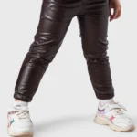 بنطلون جلد بناتي بني - ملابس أطفال شتوي أنيق