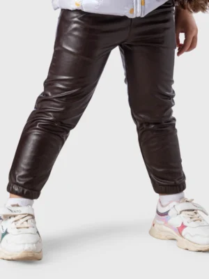 بنطلون جلد بناتي بني - ملابس أطفال شتوي أنيق