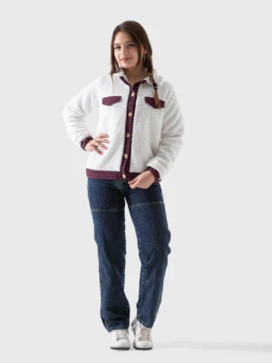 جاكيت تيدي فرو بناتي أبيض بتطعيم كاروهات – جاكيت شتوي بناتي فرو