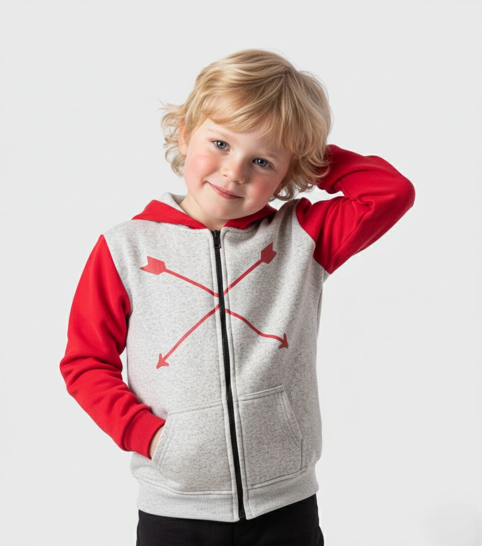 سويت شيرت رمادي وأحمر أولادي – ملابس أطفال شتوي كاجوال