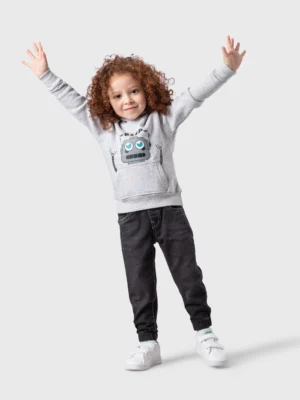 سويت شيرت أولادي رمادي مطبوع برسوم روبوت – سويت شيرت شتوي أولادي