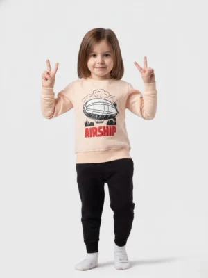 بيجامة شتوي بناتي خوخي طبعة منطاد – بيجامه شتوي بناتي