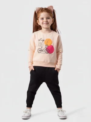 بيجامة شتوي بناتي خوخي طبعة دراجة – بيجامه شتوي بناتي