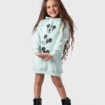 فستان هودي شتوي بناتي مينت جرين طبعة ميكي – فستان شتوي بناتي