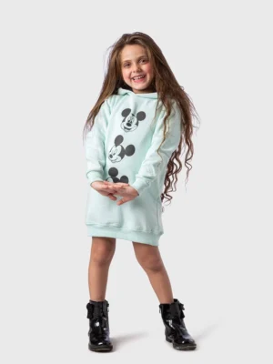 فستان هودي شتوي بناتي مينت جرين طبعة ميكي – فستان شتوي بناتي