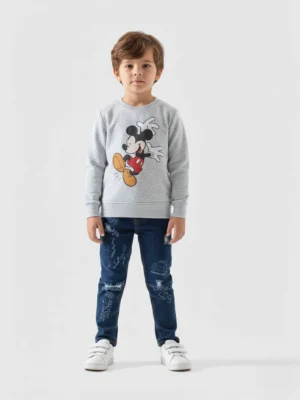سويت شيرت أولادي رمادي ميكي ماوس – ملابس أطفال شتوي كاجوال
