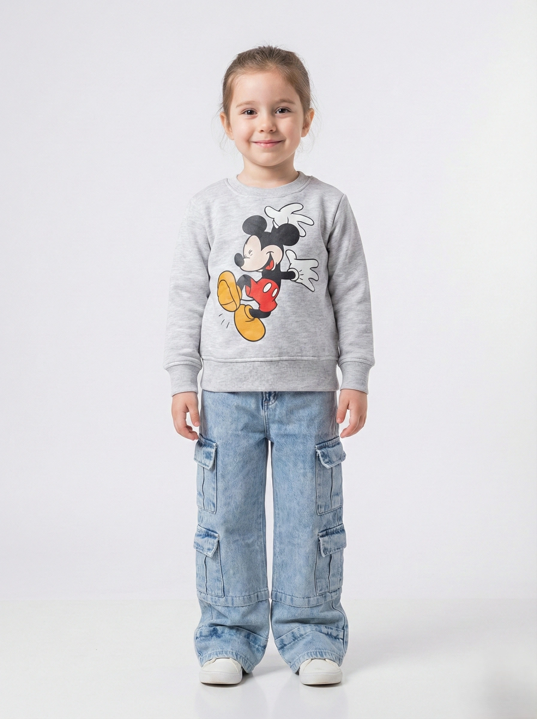 سويت شيرت بناتي رمادي ميكي ماوس – ملابس أطفال شتوي أنيق
