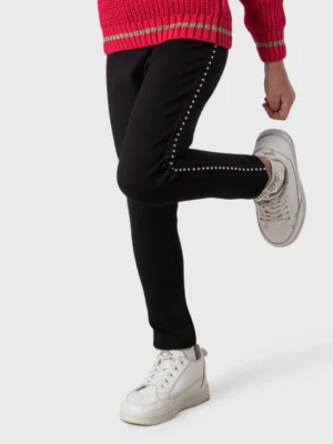 ليجن بناتي أسود مزين بدبابيس لامعة – ليجن بناتي مقاس 4 سنوات