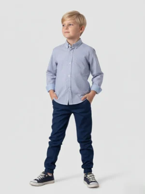 قميص مخطط وبنطلون كحلي أولادي – ملابس أطفال شتوي فاخرة