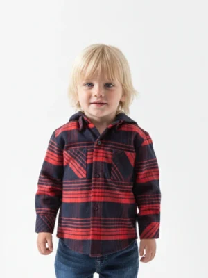 قميص فلانيل كاروهات أحمر وأسود أولادي – ملابس أطفال شتوي أنيق