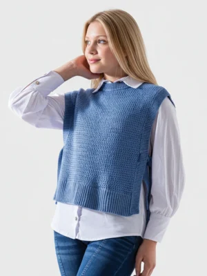 فيست تريكو أزرق بناتي مقاس 14 – ملابس أطفال شتوي أنيق