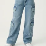 بنطلون جينز كارجو أزرق فاتح للجنسين – ملابس أطفال كاجوال فخمة