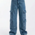 بنطلون جينز كارجو أزرق واسع – ملابس أطفال خروج أنيقة