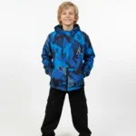 سوت شتوي أولادي جاكيت ووتر بروف مموه أزرق وبنطلون كارجو أسود – طقم مقاس 8-16