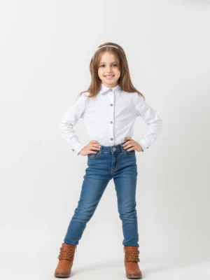 بلوزة بناتي بيضاء كلاسيكية بأكمام طويلة – قميص أطفال مقاس 2