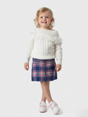 سكيرت كاروه كحلي وبينك - ملابس أطفال بنات خروج شتوي