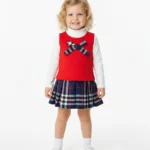 فستان فيست أحمر مبطن بناتي - ملابس أطفال شتوي كلاسيك