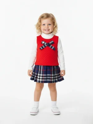 فستان فيست أحمر مبطن بناتي - ملابس أطفال شتوي كلاسيك