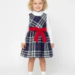 فستان كاروهات كحلي في أحمر - ملابس أطفال بناتي شتوي