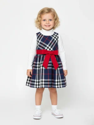 فستان كاروهات كحلي في أحمر - ملابس أطفال بناتي شتوي