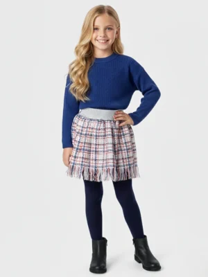 سكيرت توييد كاروهات بناتي - ملابس أطفال شتوي أنيق