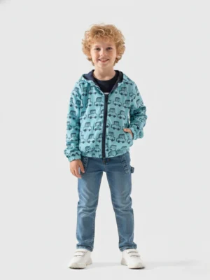 جاكيت شتوي سماوي مطبوع أولادي - ملابس أطفال 2026