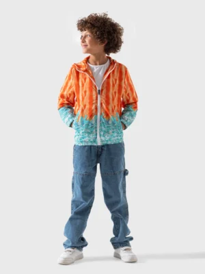 جاكيت شتوي أولادي برتقالي ولبني – ملابس أطفال شتوية مودرن